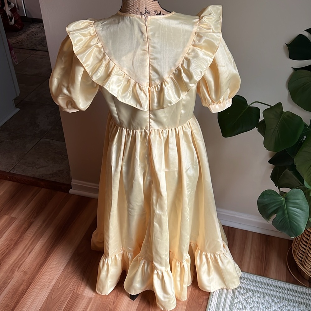 Batsheva Yellow Satin Ruffled Puff-Sleeve Dress - Picture 12 of 16